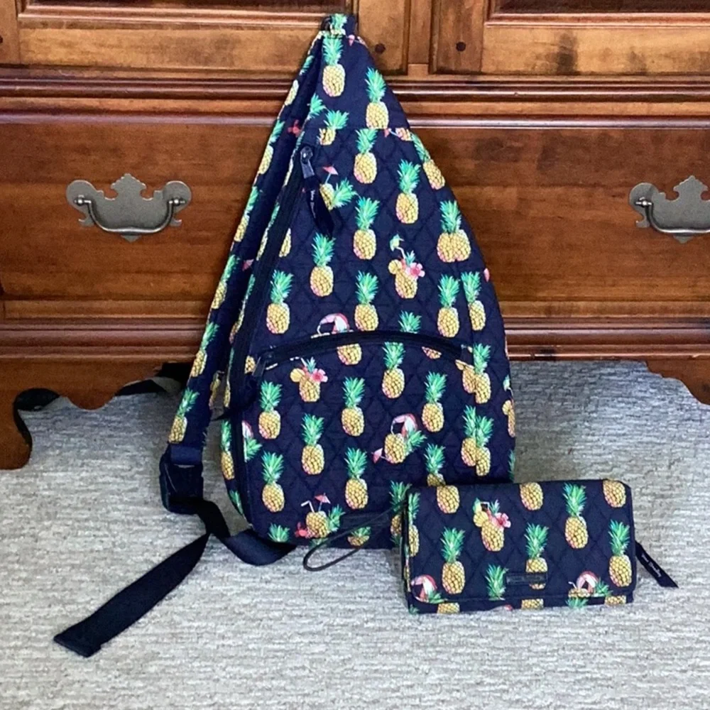 Vera Bradley Quilted Sling Backpack and RFID Wristlet Wallet in Toucan Party